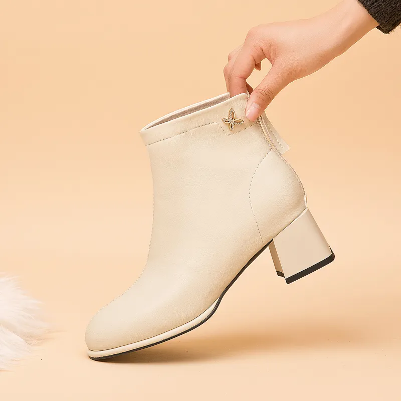 AOKANG Ankle Boots Women's Beige-3