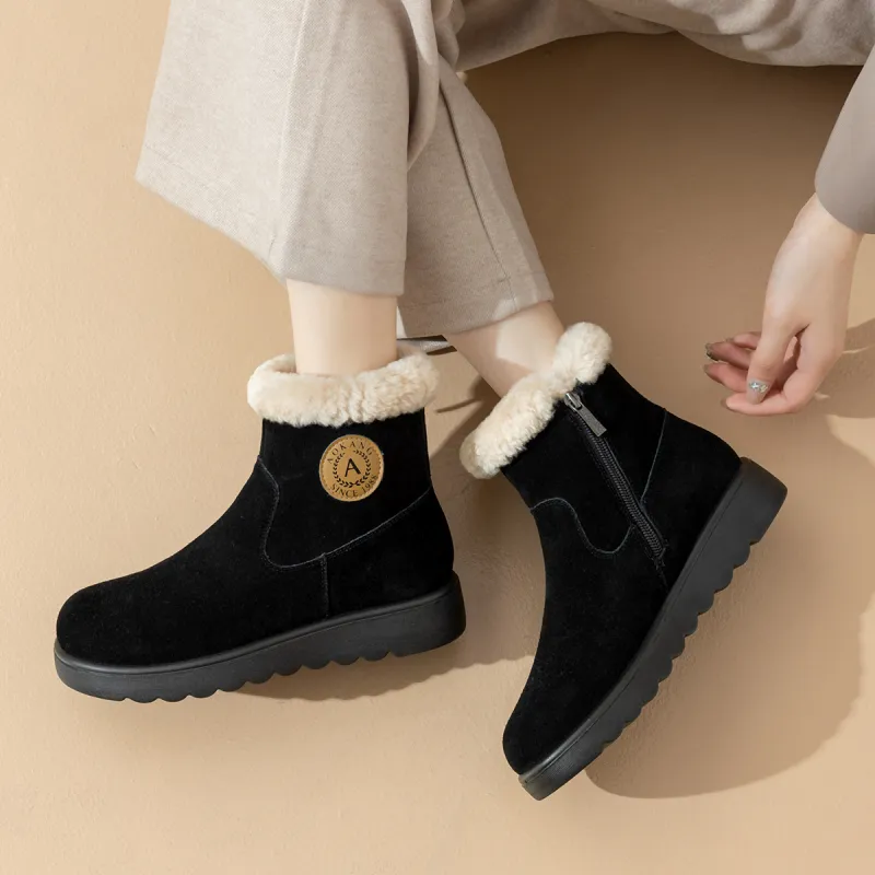 AOKANG Warm Slip Resistant Short Snow Boots Women's Black-6