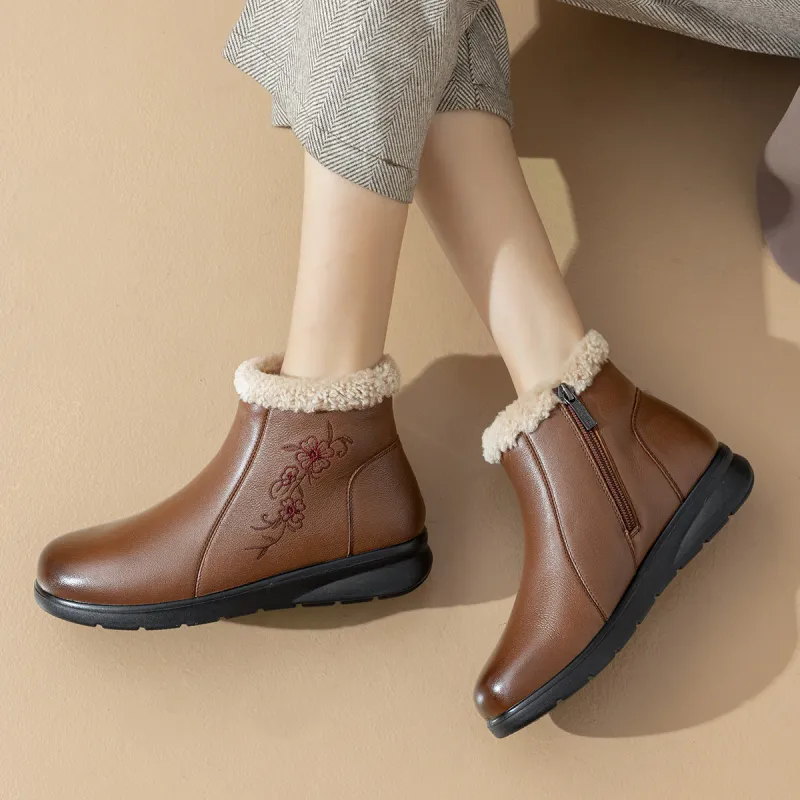 AOKANG Warm Wear Resistant Slip Resistant Coverage Short Snow Boots Women's Brown-6