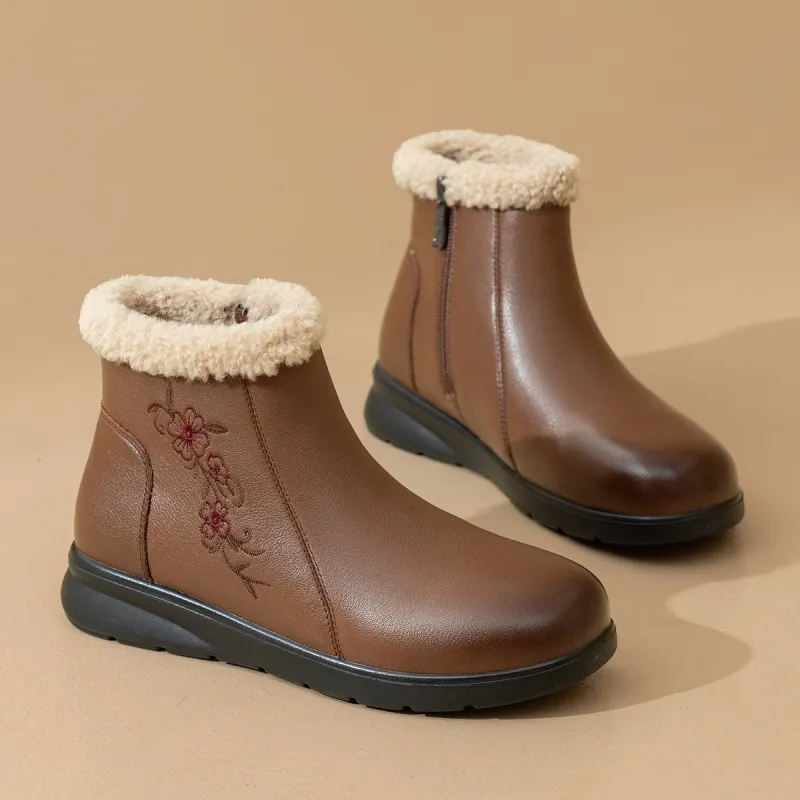 AOKANG Warm Wear Resistant Slip Resistant Coverage Short Snow Boots Women's Brown-2
