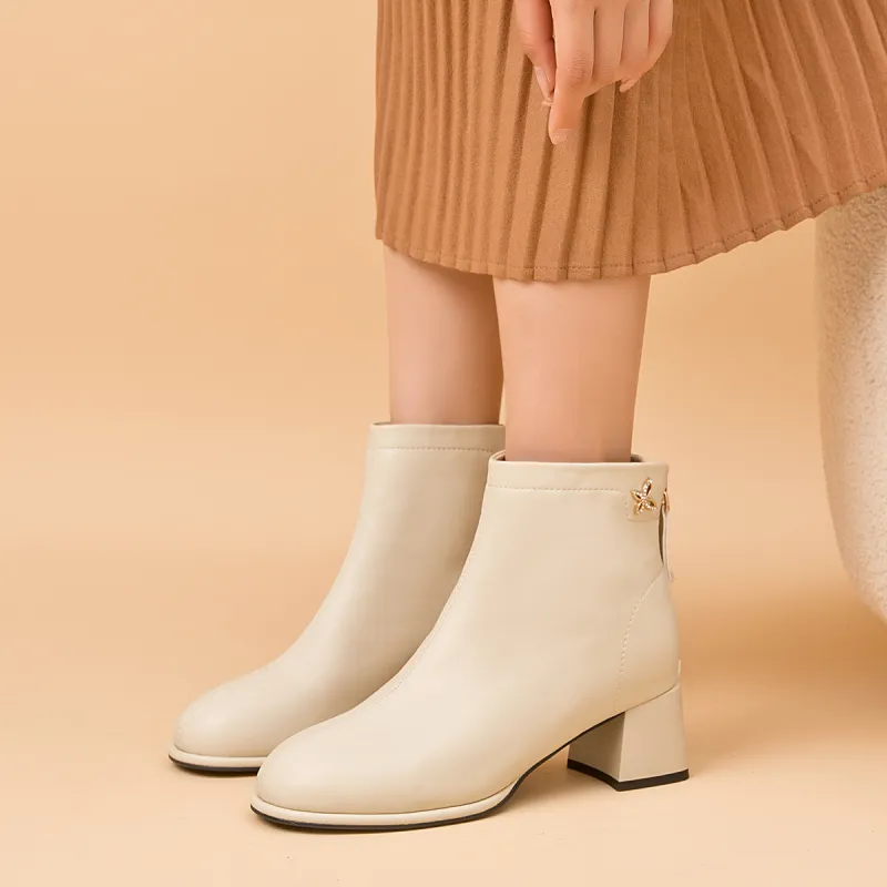 AOKANG Ankle Boots Women's Beige-4