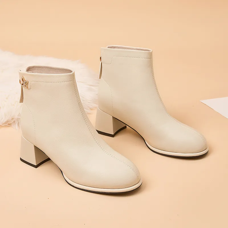 AOKANG Ankle Boots Women's Beige-2