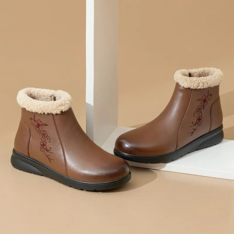 AOKANG Warm Wear Resistant Slip Resistant Coverage Short Snow Boots Women's Brown-3
