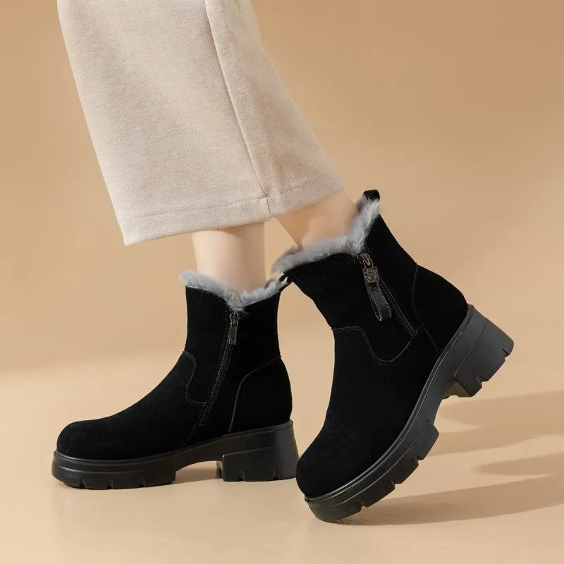 AOKANG Warm Wear Resistant Height Increasing Short Snow Boots Women's Black-6