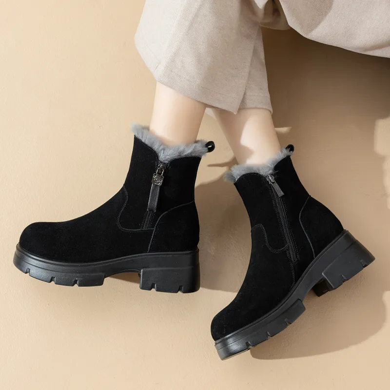 AOKANG Warm Wear Resistant Height Increasing Short Snow Boots Women's Black-5