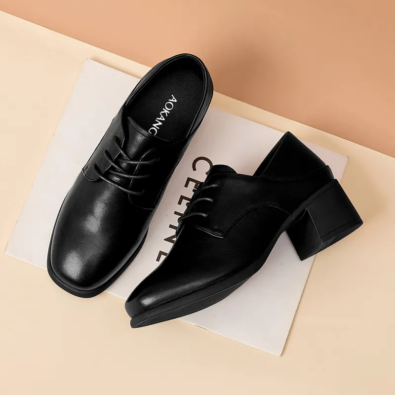 AOKANG Chunky Heel High Heels 4.8cm Women's Black-4
