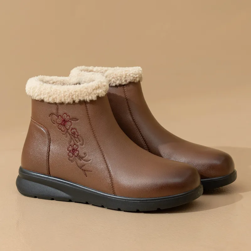 AOKANG Warm Wear Resistant Slip Resistant Coverage Short Snow Boots Women's Brown-1