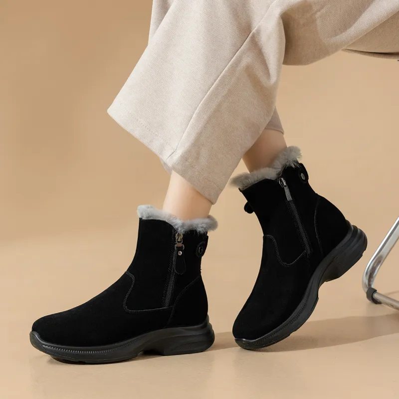 AOKANG Warm Wear Resistant Slip Resistant Short Snow Boots Women's Black-6