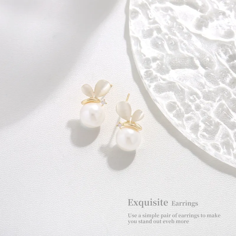 BING STUDIO 925 Sterling Silver Needle Pearl Stud Earrings Women's-4