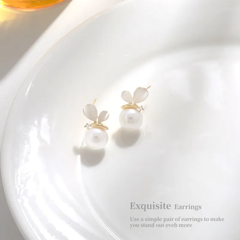 BING STUDIO 925 Sterling Silver Needle Pearl Stud Earrings Women's-3