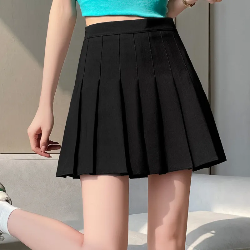 JEANSWEST High Rise Solid Color Pleated Skirt Fairy Dress Fashion JK Elegance Skirt Summer Women's Gray-10