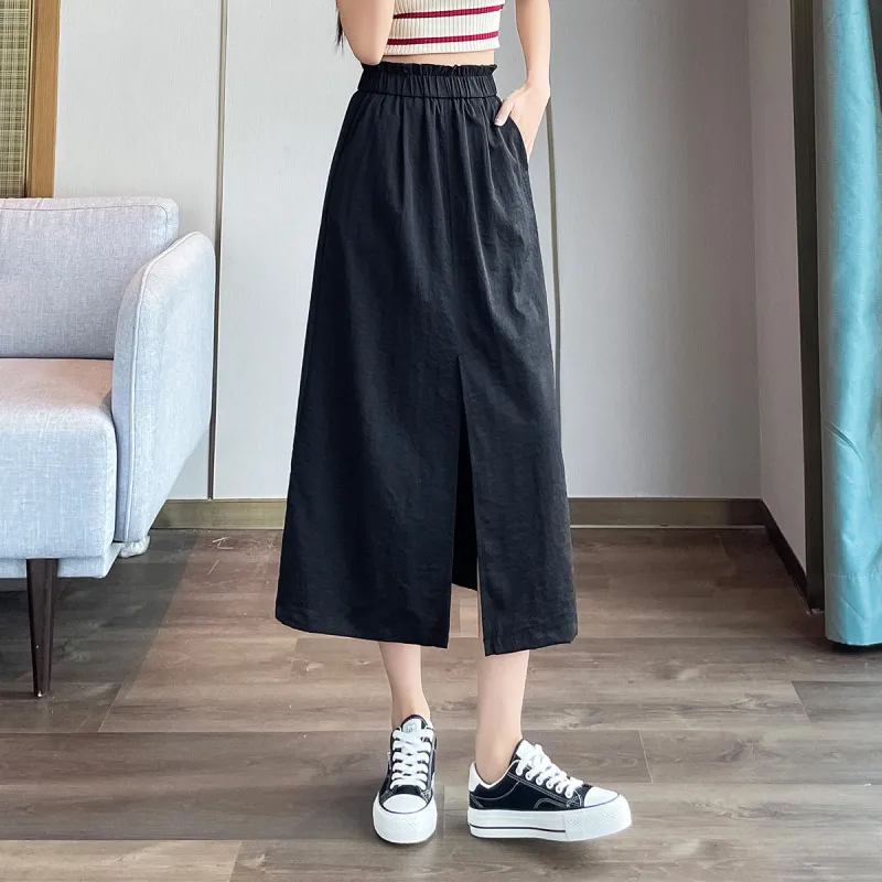 JEANSWEST American Individual High Rise Loose Fit Cargo Skirt Split Design Commute Versatile Thin A Line Summer Women's-3