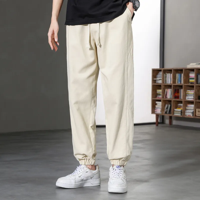 JEANSWEST Thin Solid Color High Rise 100% Cotton Ankle Length Pants 100 Styles Cuffed Pants Summer Men's Black-15