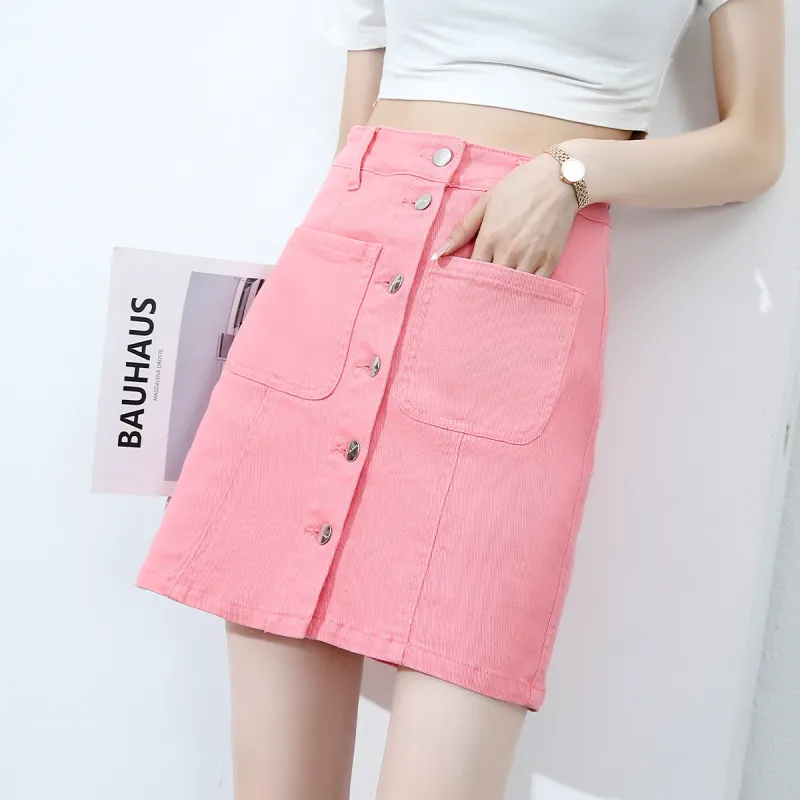 JEANSWEST Trendy Sweet Style Minimalist Style Breathable Solid Color Versatile Button Down Summer Women's Pink-2