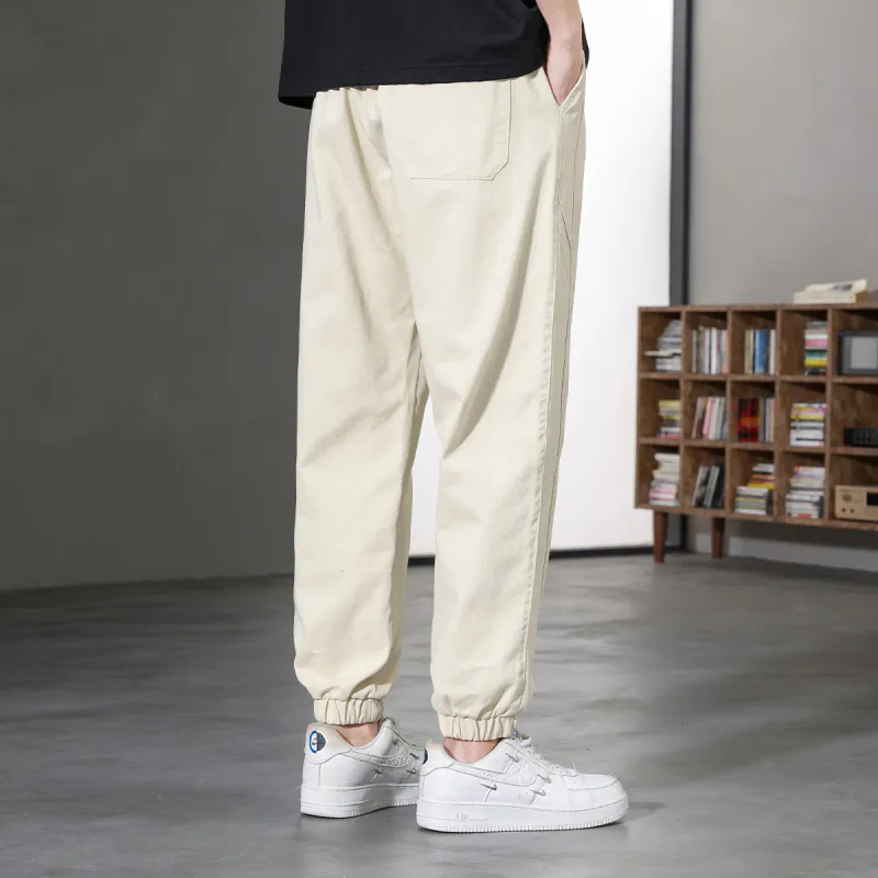 JEANSWEST Thin Solid Color High Rise 100% Cotton Ankle Length Pants 100 Styles Cuffed Pants Summer Men's Black-17