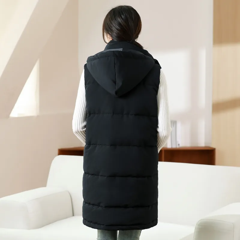 JEANSWEST Fashion Versatile Everyday Casual Commute Solid Color Sleeveless Thickened Mid Length Winter Women's-1