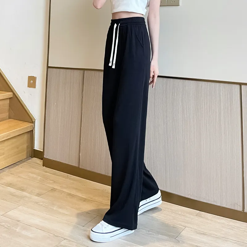 JEANSWEST Fashion Versatile Thin Micro Stretch Comfortable High Waist Wide Leg Draped Ice Silk Summer Women's-7