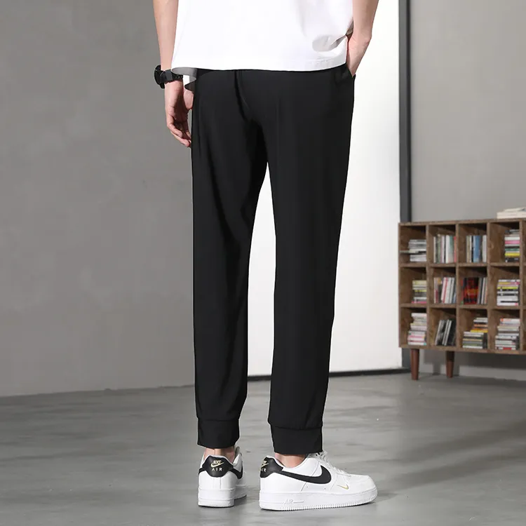Jean West Thin Breathable High Rebound Straight Fit Running Fitness Ankle Length Pants Ice Silk Summer Men's Black-5