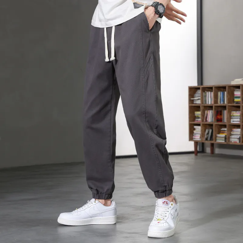 JEANSWEST Thin Solid Color High Rise 100% Cotton Ankle Length Pants 100 Styles Cuffed Pants Summer Men's Black-8