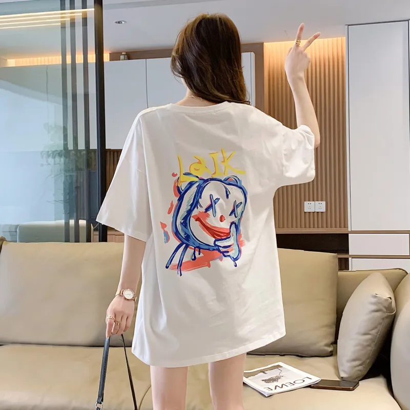 JEANSWEST T Shirt Drop Shoulder Sleeve Summer Women's White-3
