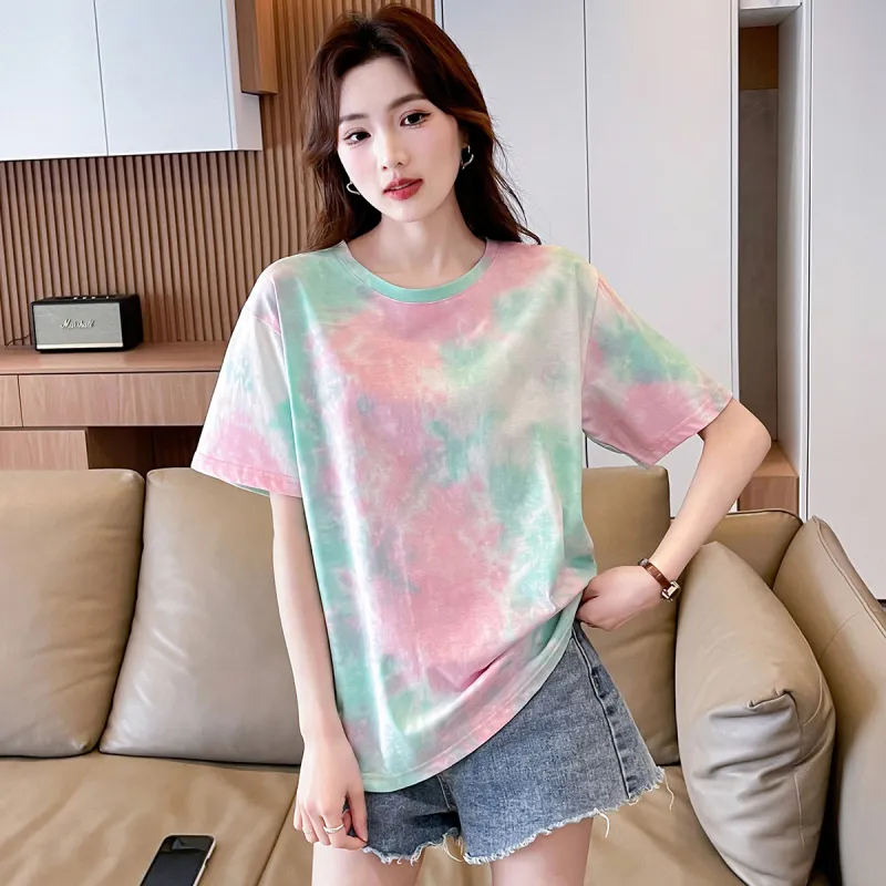 JEANSWEST T Shirt Summer Women's Pink Green-1