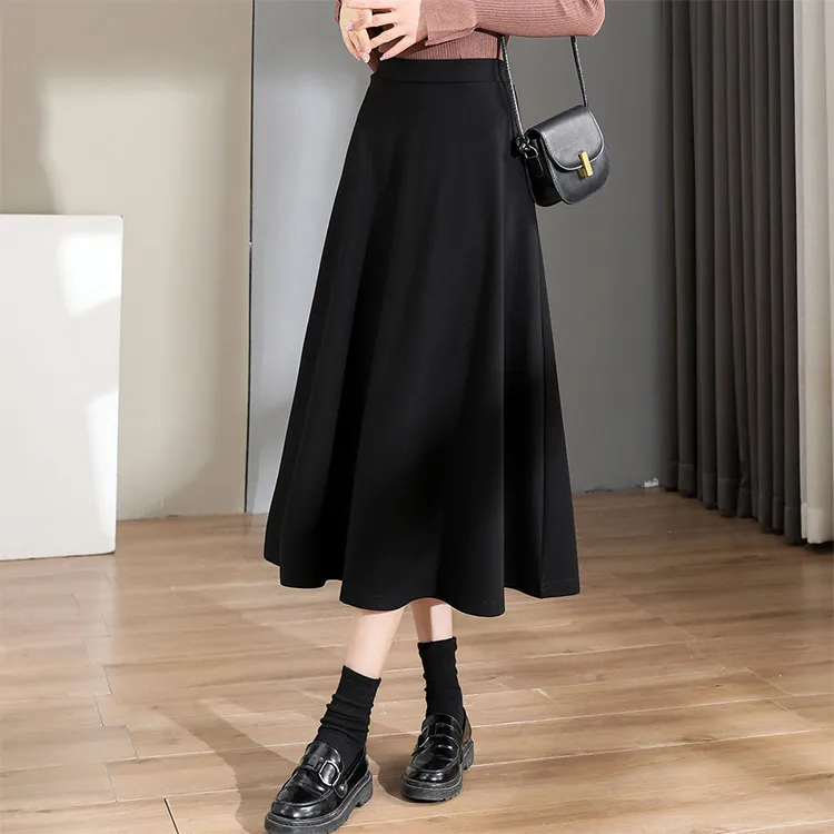 JEANSWEST Casual Long Skirt Women's Jet Black-3
