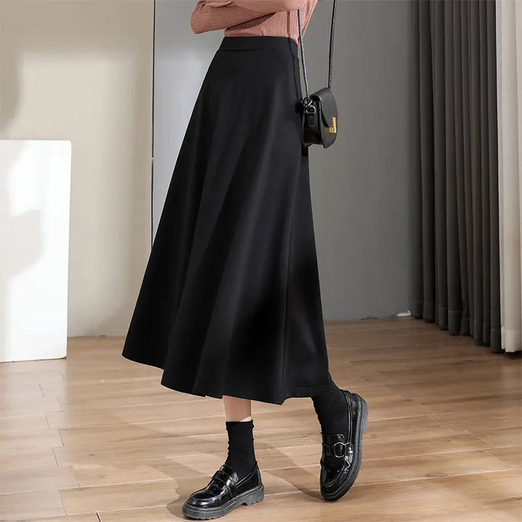 JEANSWEST Casual Long Skirt Women's Jet Black-2