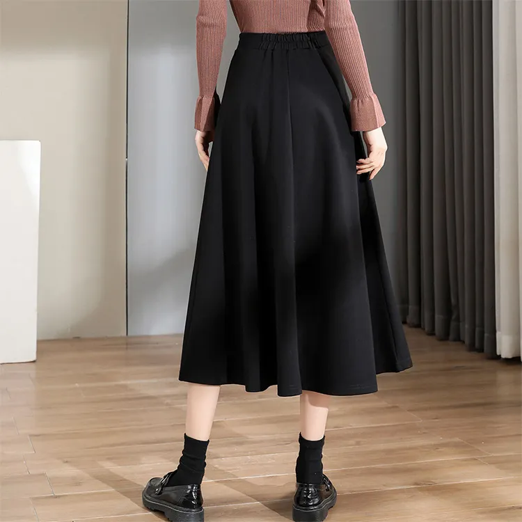 JEANSWEST Casual Long Skirt Women's Jet Black-4