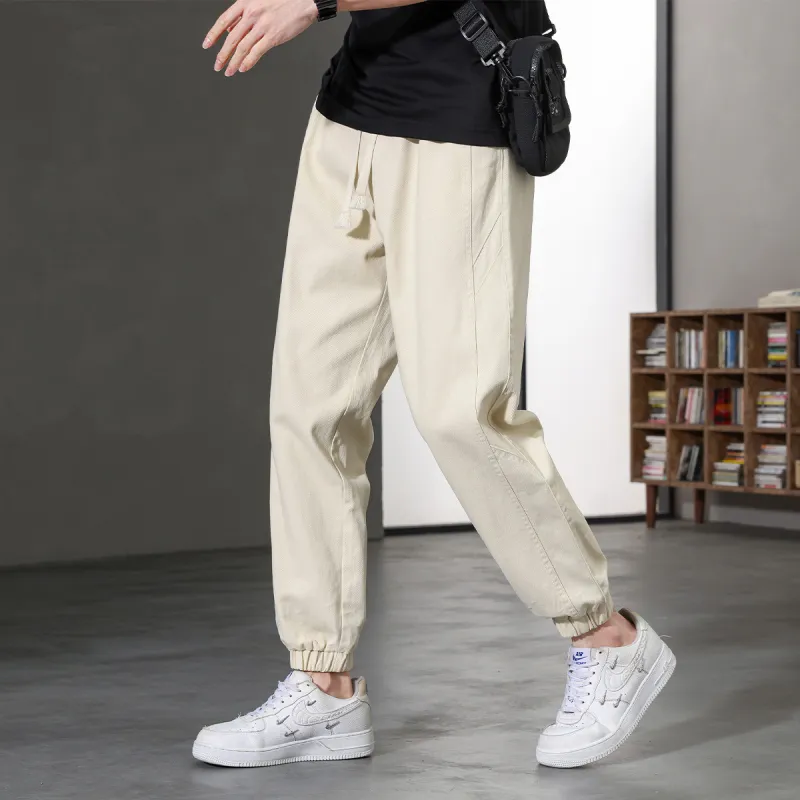 JEANSWEST Thin Solid Color High Rise 100% Cotton Ankle Length Pants 100 Styles Cuffed Pants Summer Men's Black-14