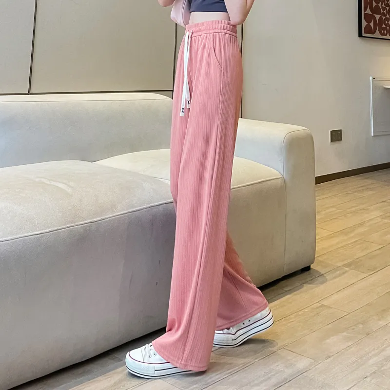 JEANSWEST Fashion Versatile Thin Micro Stretch Comfortable High Waist Wide Leg Draped Ice Silk Summer Women's-10