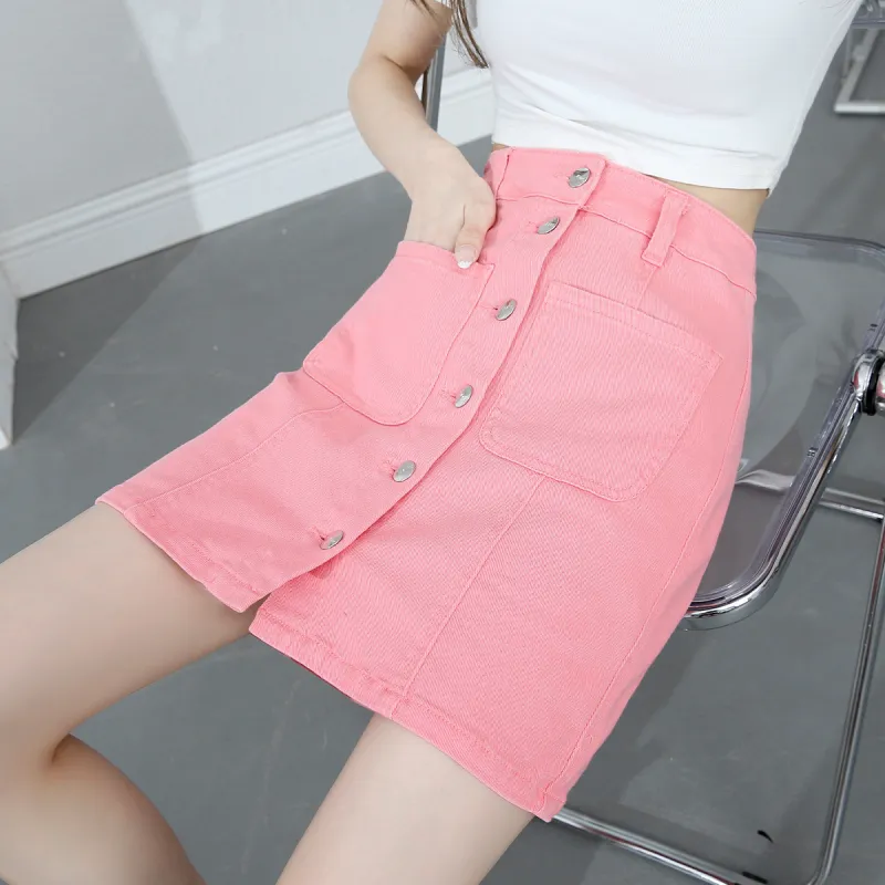 JEANSWEST Trendy Sweet Style Minimalist Style Breathable Solid Color Versatile Button Down Summer Women's Pink-1