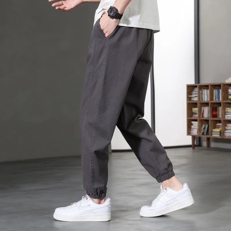JEANSWEST Thin Solid Color High Rise 100% Cotton Ankle Length Pants 100 Styles Cuffed Pants Summer Men's Black-10