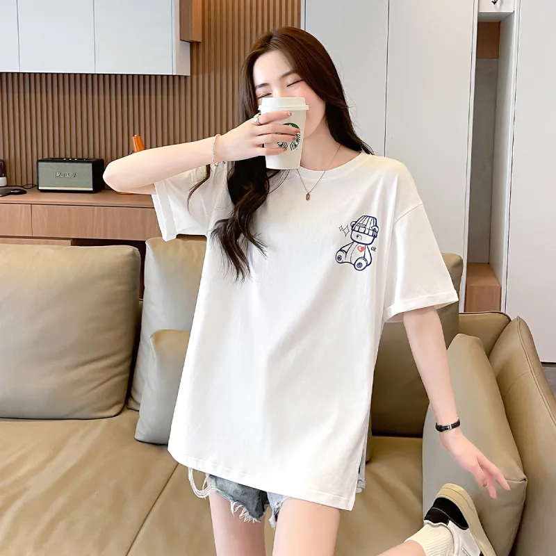 JEANSWEST T Shirt Drop Shoulder Sleeve Summer Women's White-3