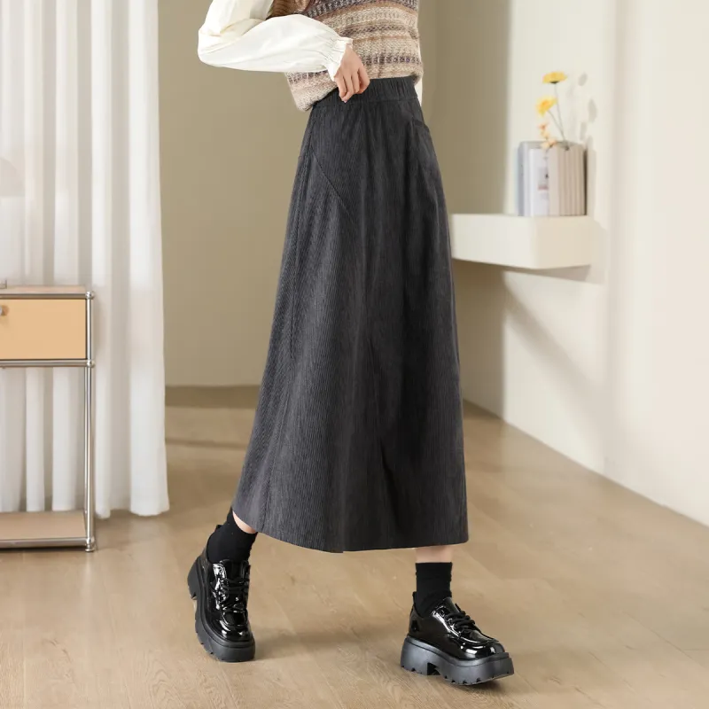 JEANSWEST Casual Long Skirt Women's Khaki-6