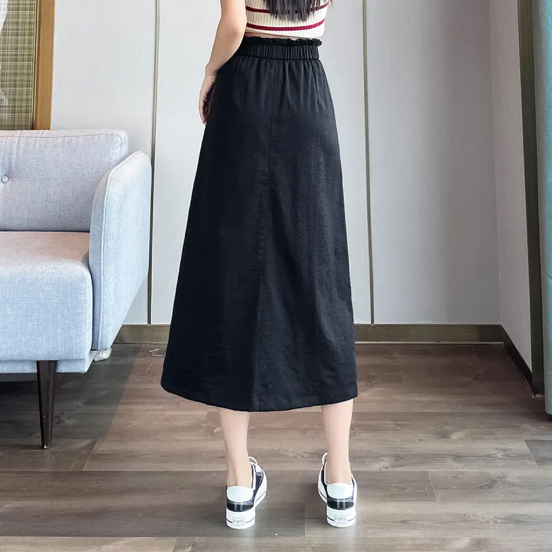 JEANSWEST American Individual High Rise Loose Fit Cargo Skirt Split Design Commute Versatile Thin A Line Summer Women's-2