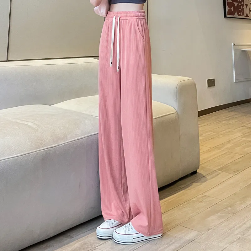 JEANSWEST Fashion Versatile Thin Micro Stretch Comfortable High Waist Wide Leg Draped Ice Silk Summer Women's-11