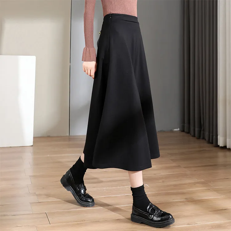JEANSWEST Casual Long Skirt Women's Jet Black-5