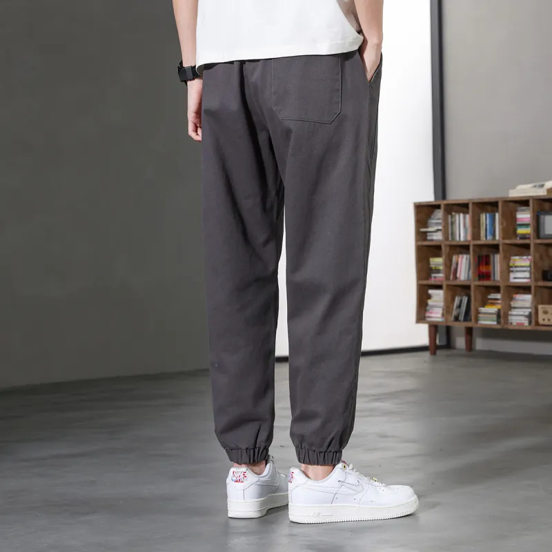 JEANSWEST Thin Solid Color High Rise 100% Cotton Ankle Length Pants 100 Styles Cuffed Pants Summer Men's Black-11