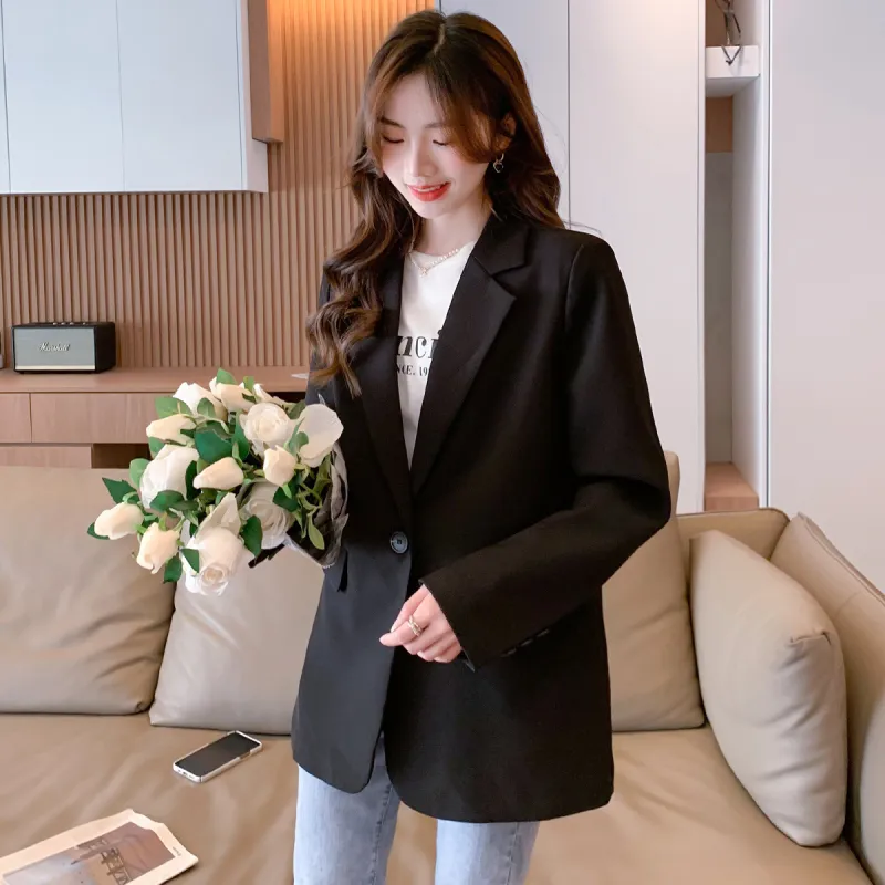 JEANSWEST Business Commute Premium Cardigan Satin Solid Color Versatile Long Sleeved One Button Spring Fall Women's-2
