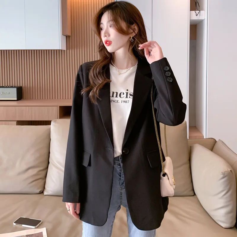 JEANSWEST Business Commute Premium Cardigan Satin Solid Color Versatile Long Sleeved One Button Spring Fall Women's-1