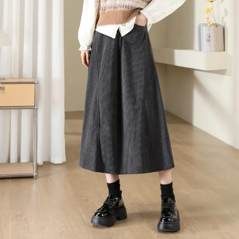 JEANSWEST Casual Long Skirt Women's Khaki-5