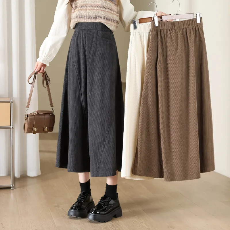 JEANSWEST Casual Long Skirt Women's Khaki-7