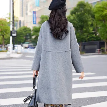JEANSWEST Solid Color Wool Long Loose Fit Business Casual Versatile Lapel Woolen Winter Women's Gray