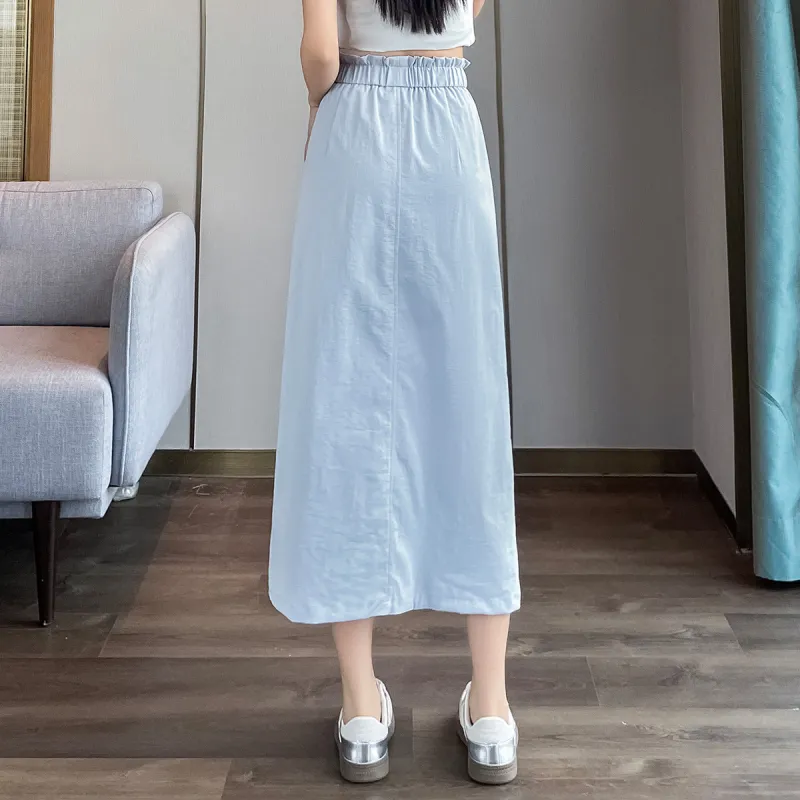 JEANSWEST American Individual High Rise Loose Fit Cargo Skirt Split Design Commute Versatile Thin A Line Summer Women's-7