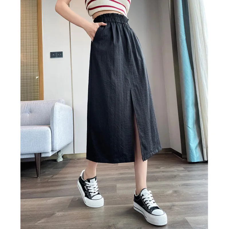 JEANSWEST American Individual High Rise Loose Fit Cargo Skirt Split Design Commute Versatile Thin A Line Summer Women's-0