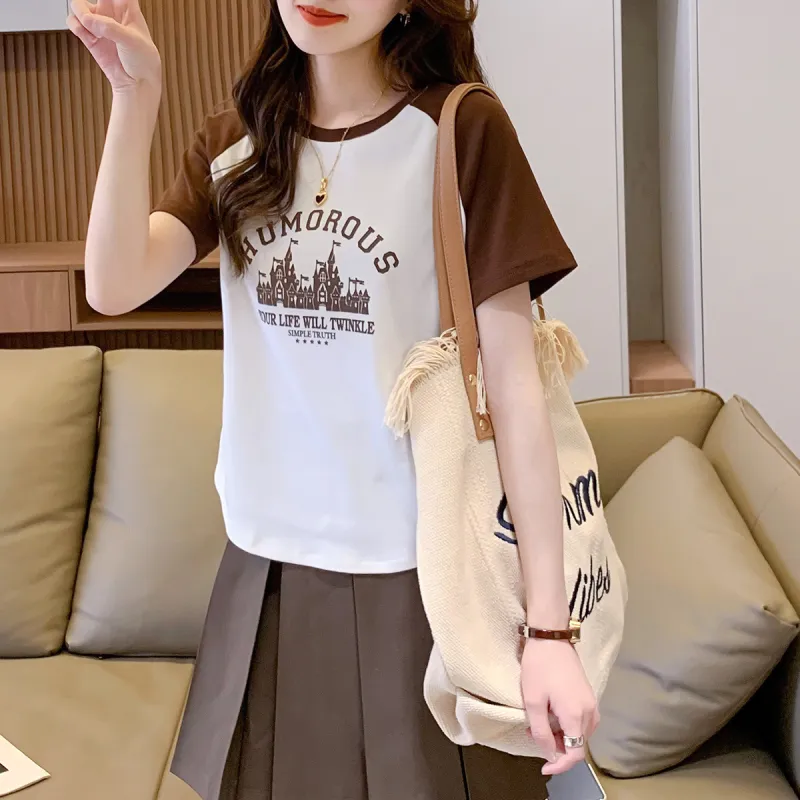 JEANSWEST T Shirt Set in Sleeve Summer Women's Medium Gray-11