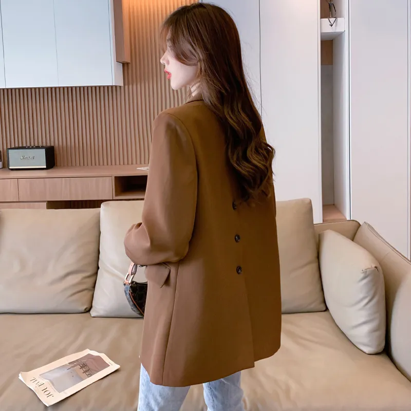 JEANSWEST Business Commute Premium Cardigan Satin Solid Color Versatile Long Sleeved One Button Spring Fall Women's-6