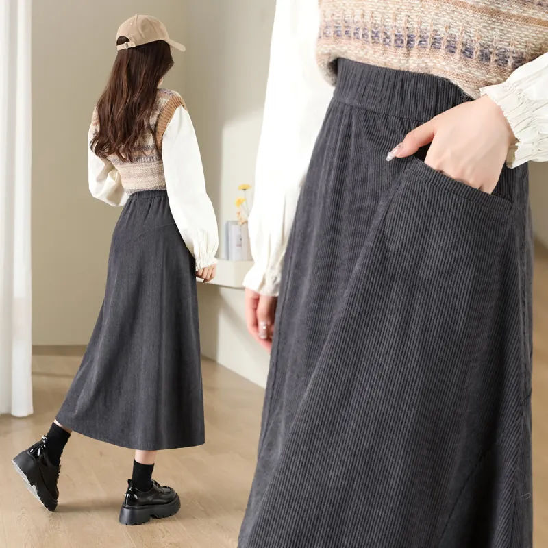 JEANSWEST Casual Long Skirt Women's Khaki-4
