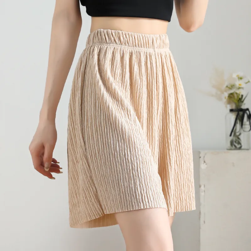 Jean West Resort Style Solid Color High Rise Knee Length Pants Outerwear Thin Petite Summer Women's Apricot-17