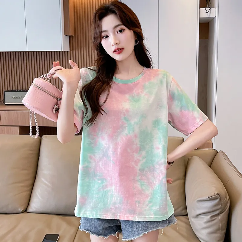 JEANSWEST T Shirt Summer Women's Pink Green-2